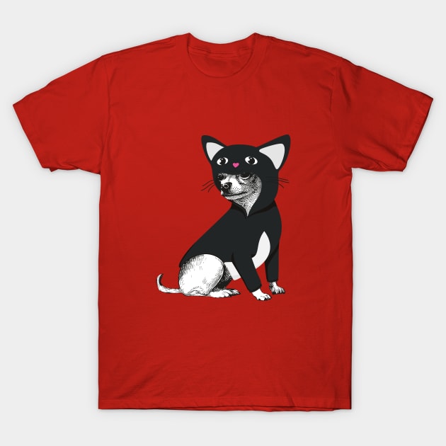 Funny Chihuahua dressed as black cat T-Shirt by Elizeta